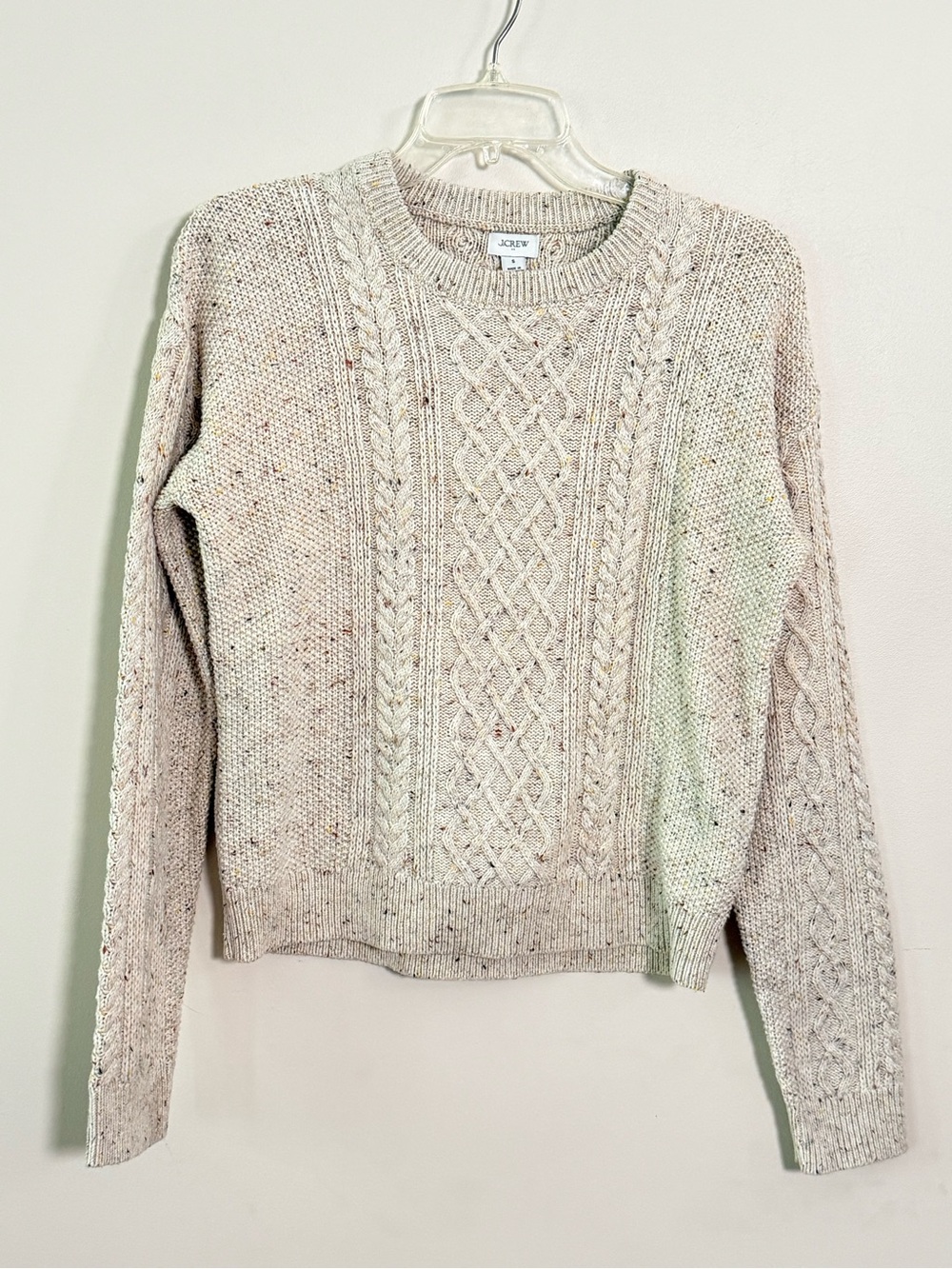 J. Crew cream oatmeal Donegal cable crewneck sweater Small - Picture 3 of 8